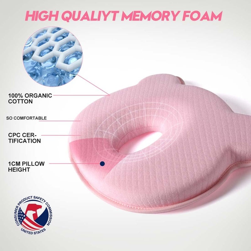 Rancy Memory Foam Travel Pillow,Portable Cute Cartoon Bear Soft and Cozy Pillow (Pink) - Image 2